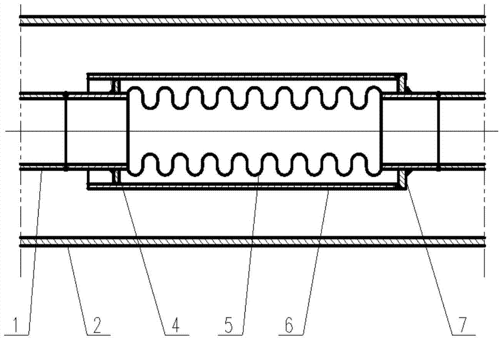 A telescopic compensation structure suitable for cryogenic insulation pipes