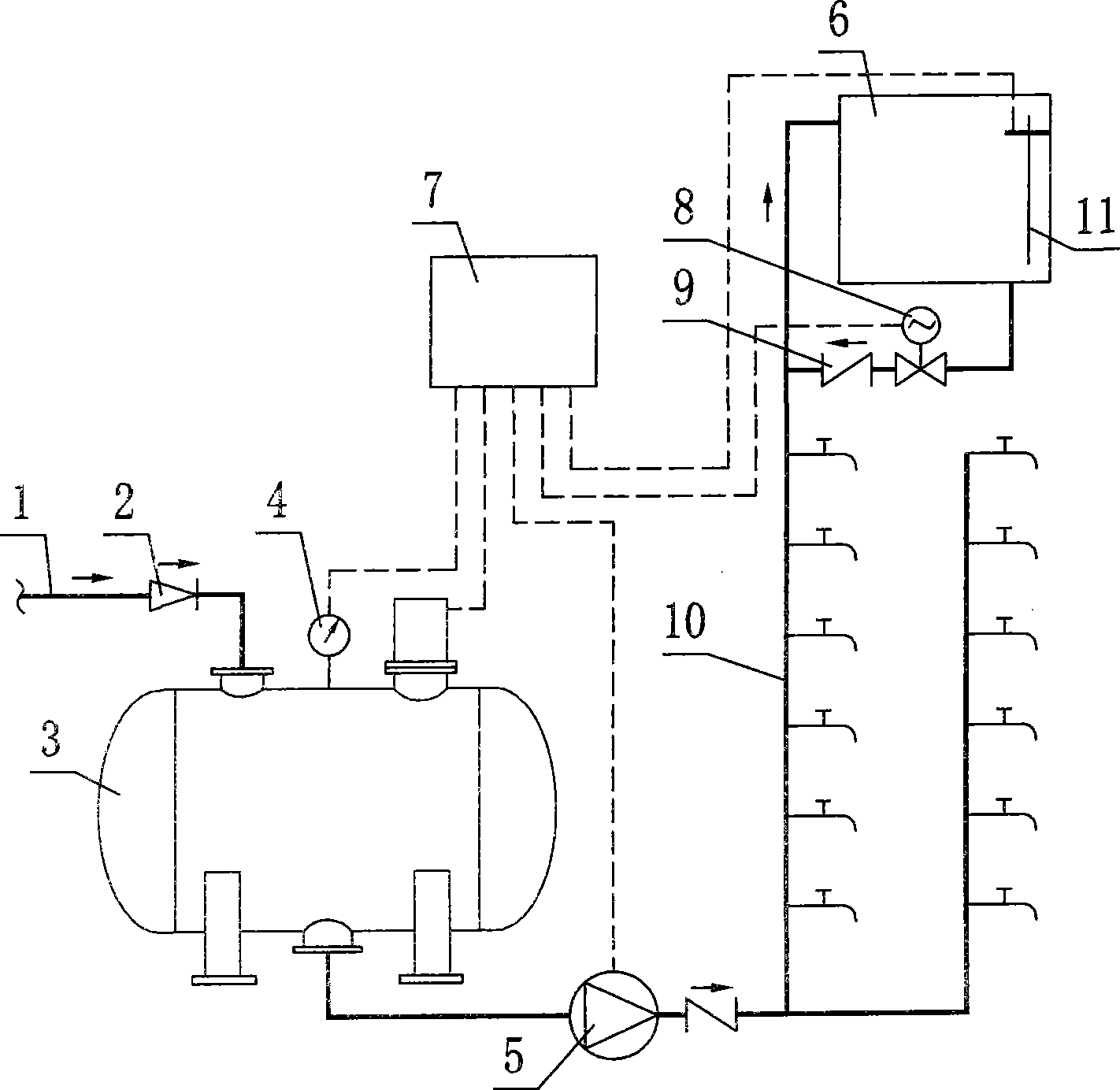 Non negative-pressure water supply system of high position water-storing tank