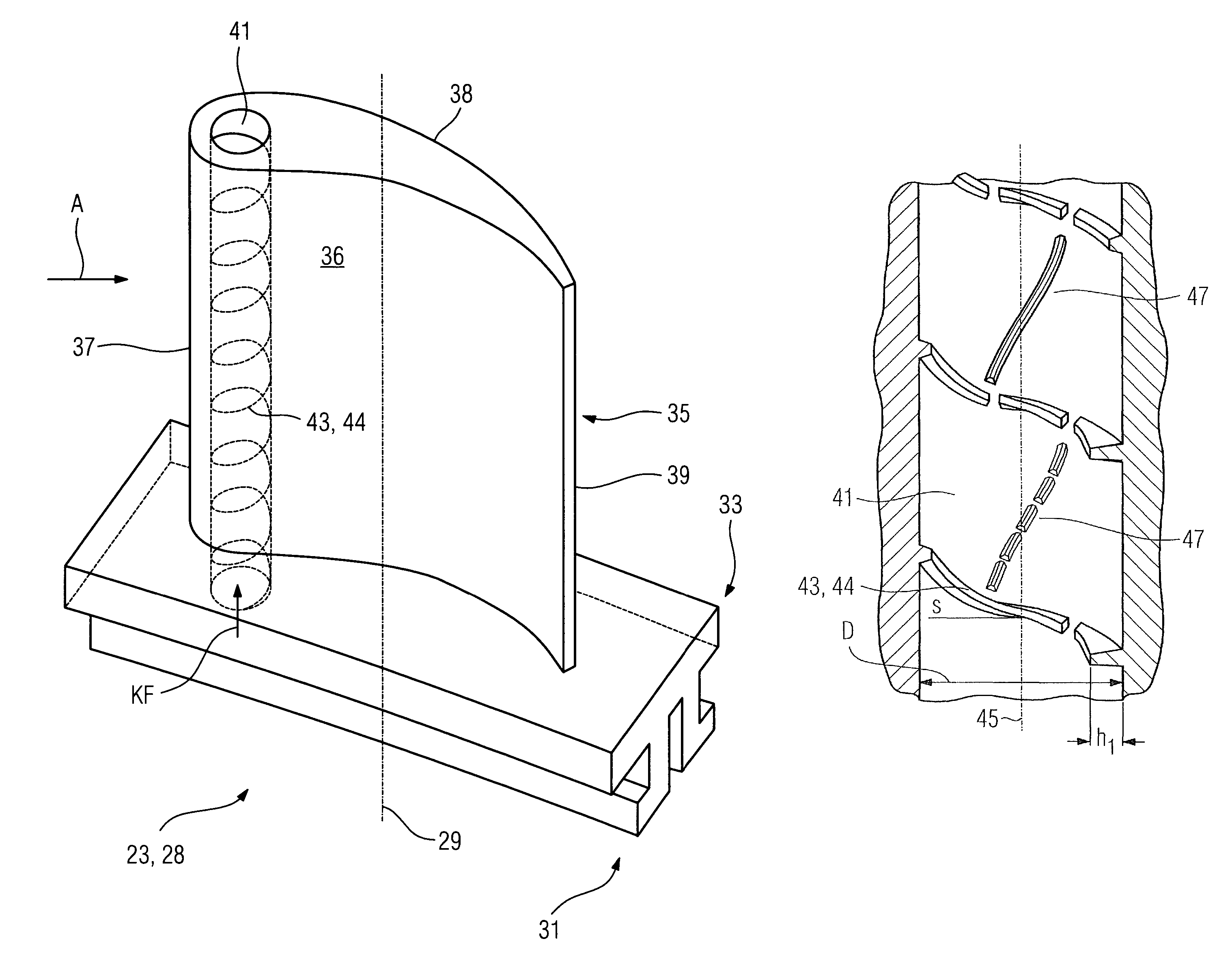 Cooled component of a fluid-flow machine, method of casting a cooled component, and a gas turbine