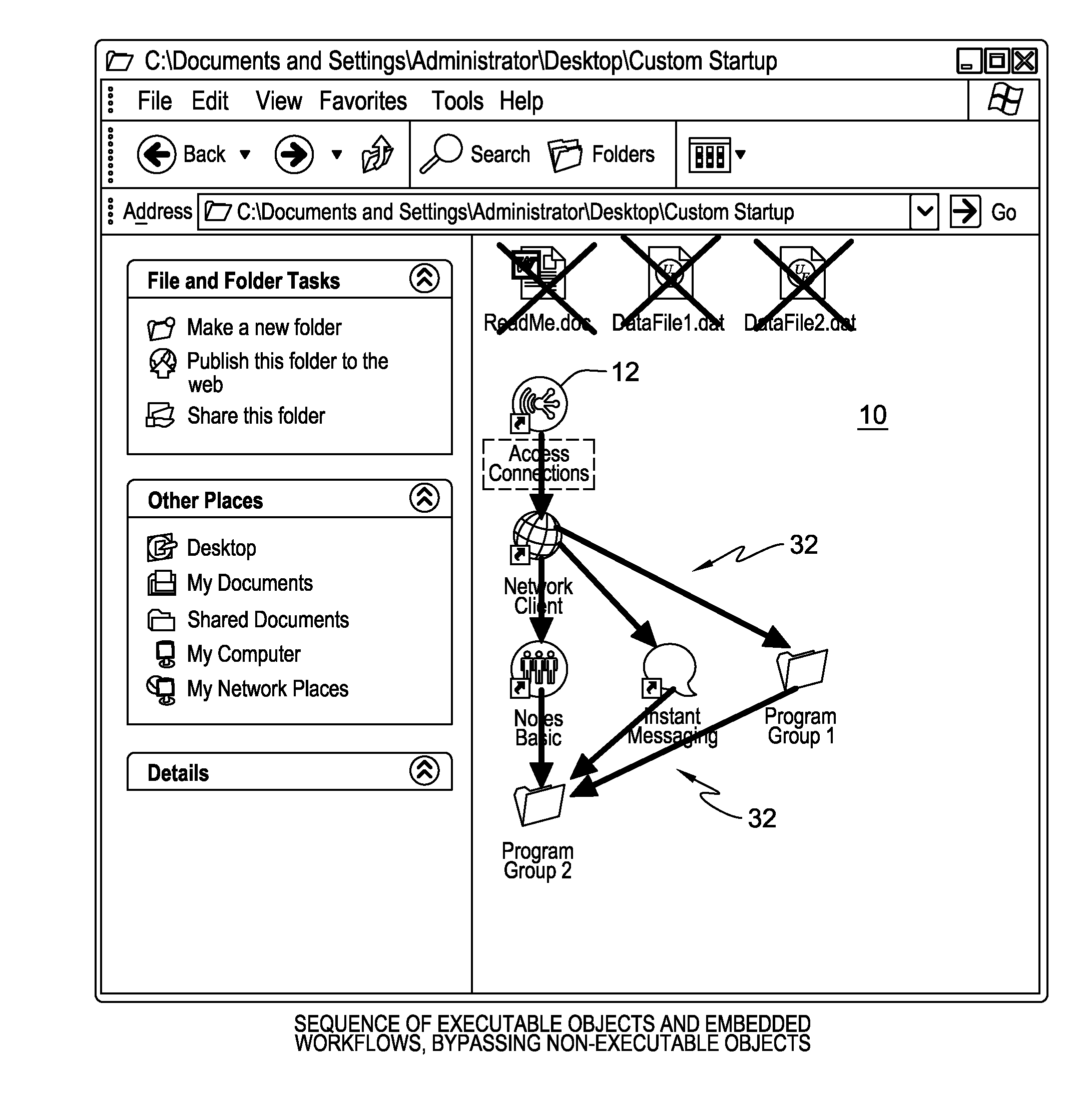 Designing task execution order based on location of the task icons within a graphical user interface