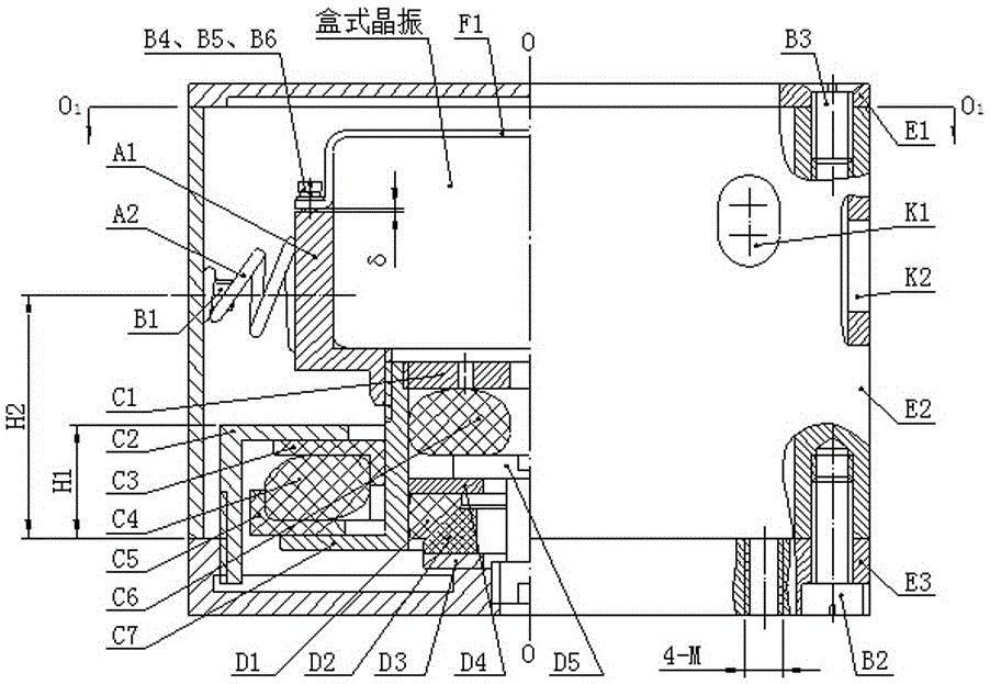 Vibration impact insulator for box crystal oscillator and mounting and adjusting method thereof