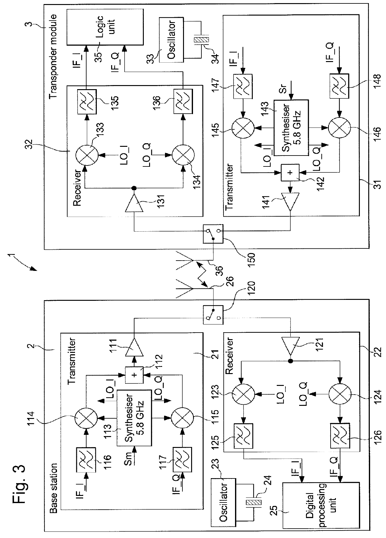 Process and system for determining a distance between a wearable object and a base station