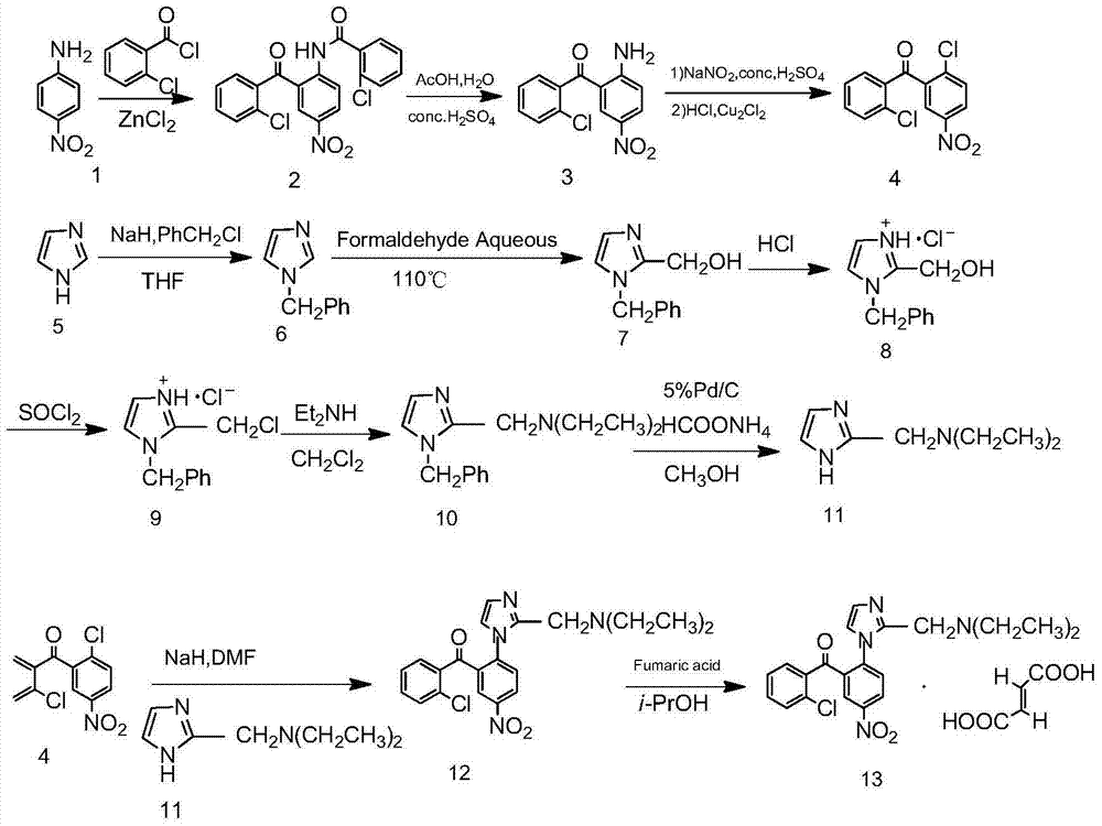 Synthesis process of nizofenone fumarate