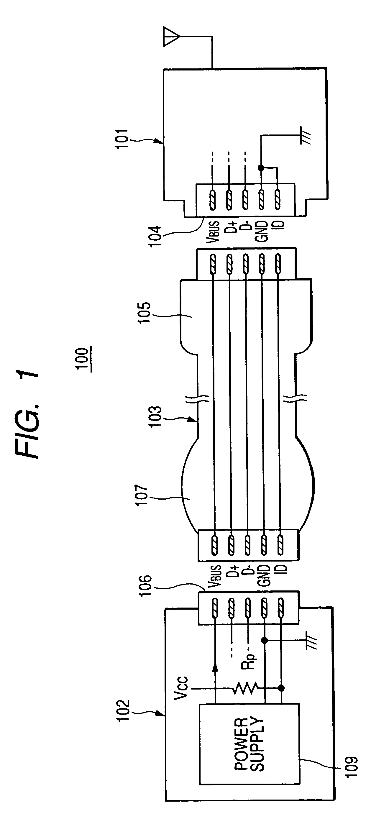Device that provides power to a host via a Mini-B interface upon detection of a predetermined voltage