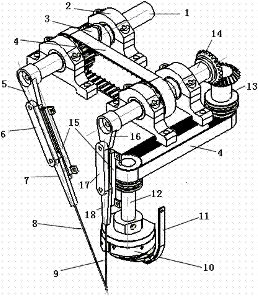 Single-faced and double-thread composite material sewing device