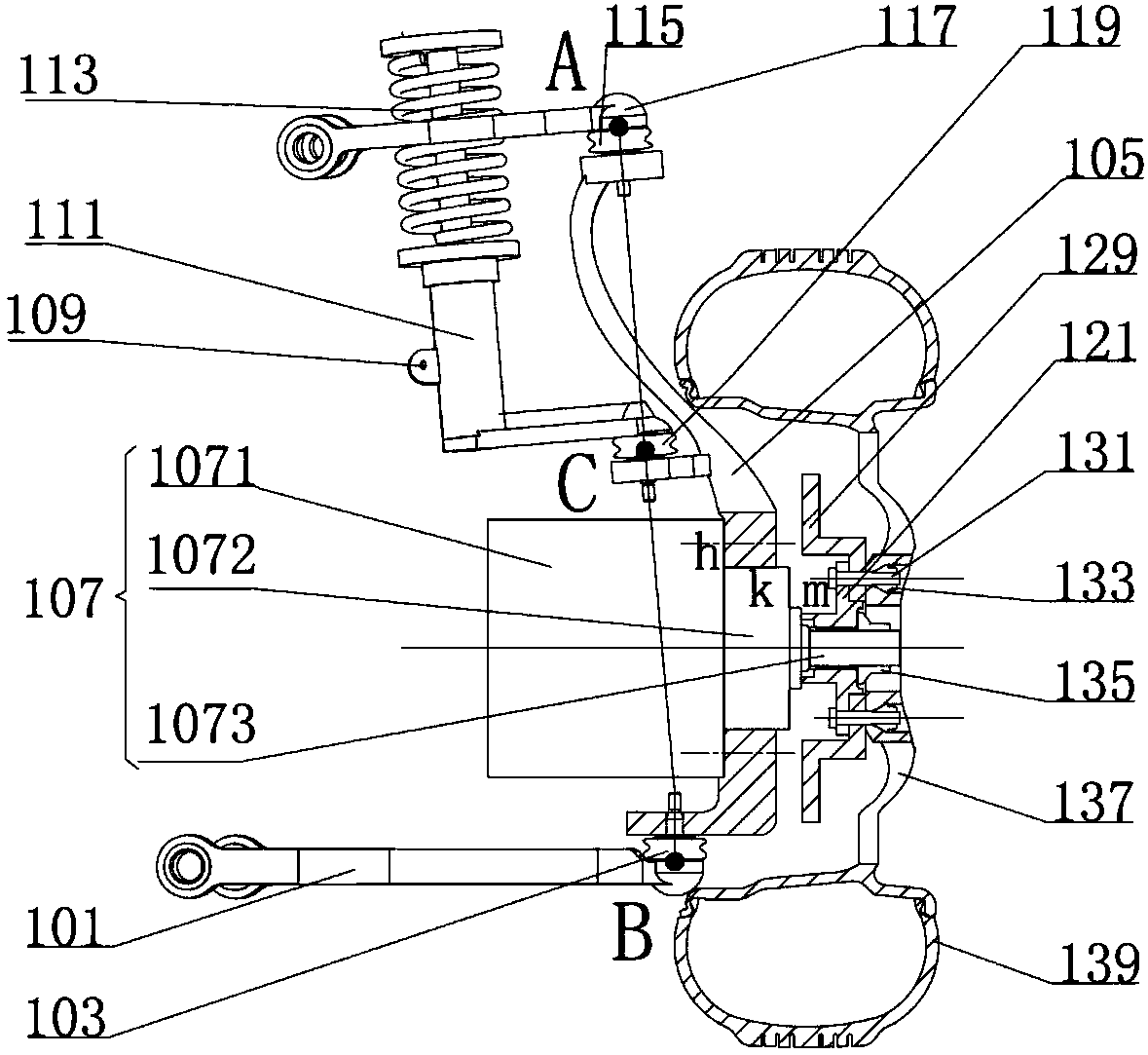 Double-wishbone front-suspension system applied to driving of inner rotor hub motor
