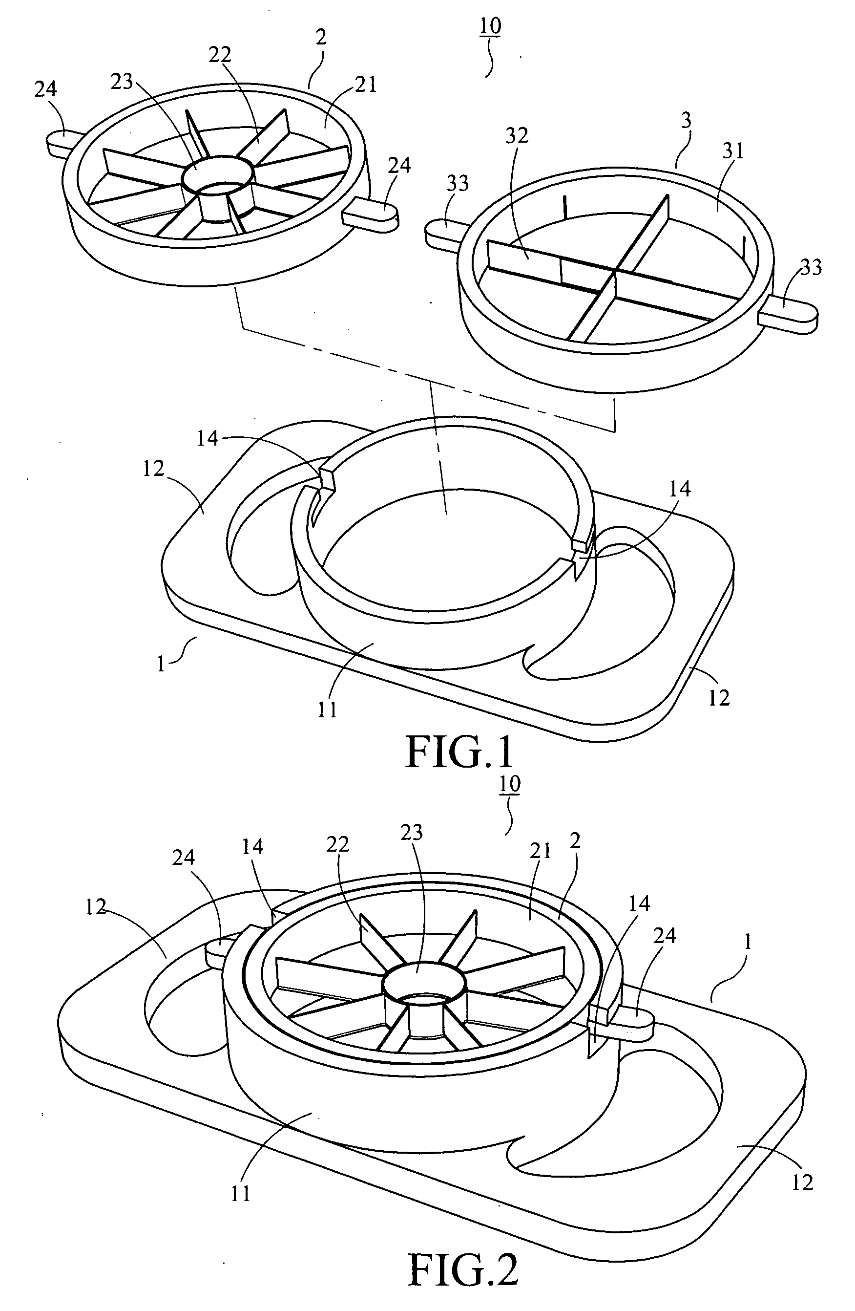 Manual fruit slicer with interchangeable cutting and coring disks