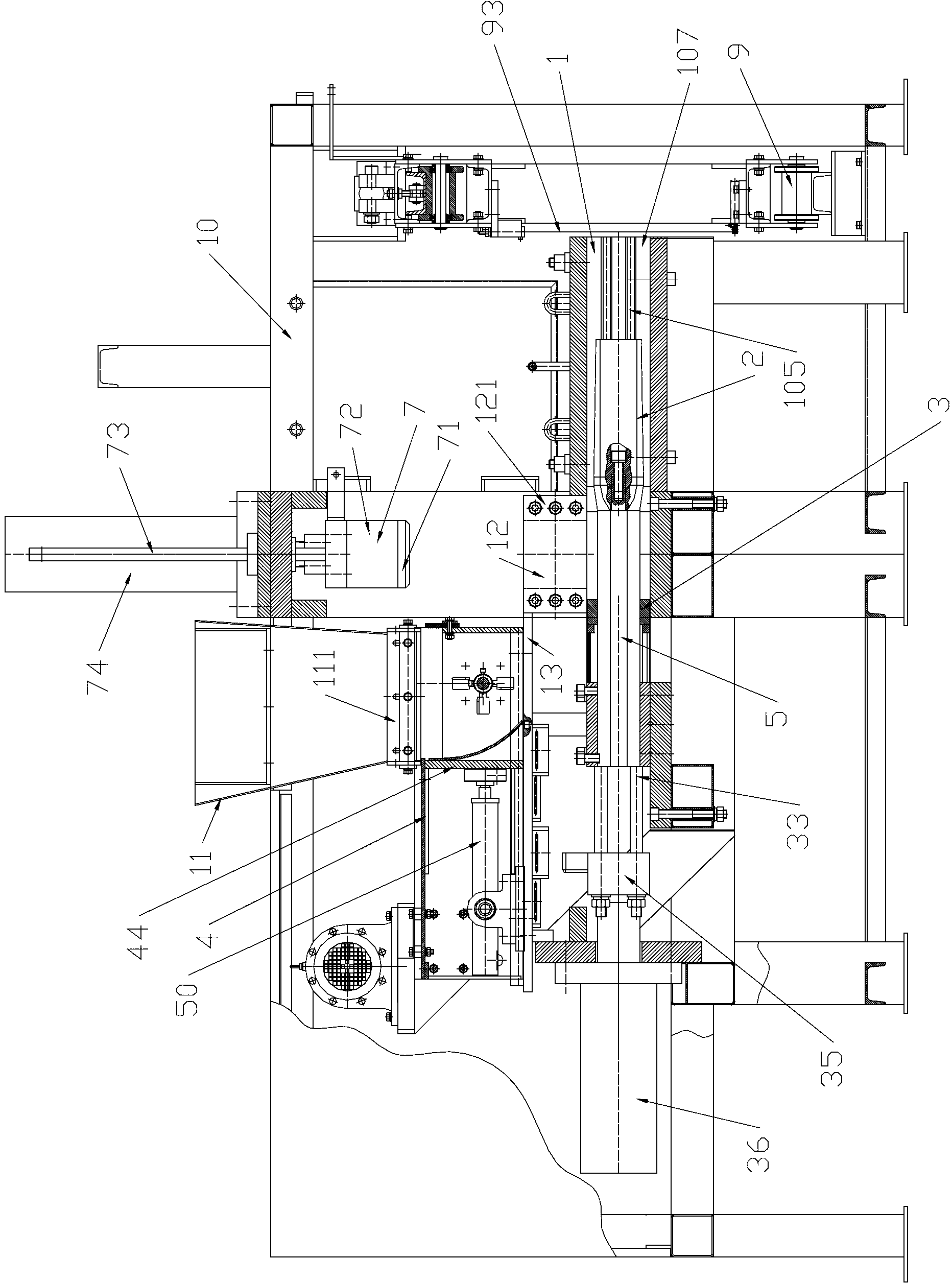 Continuous extruding machine for hollow concrete slabs