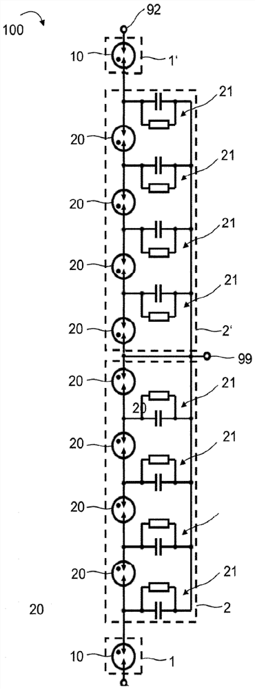 Device for transferring overvoltage and use thereof