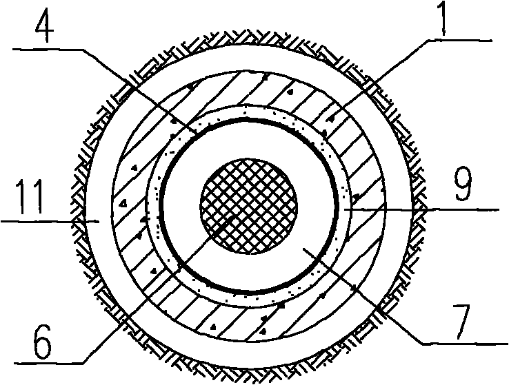 Stereo buried cylindrical concrete coffin for deep-well tomb hole and preparation method thereof