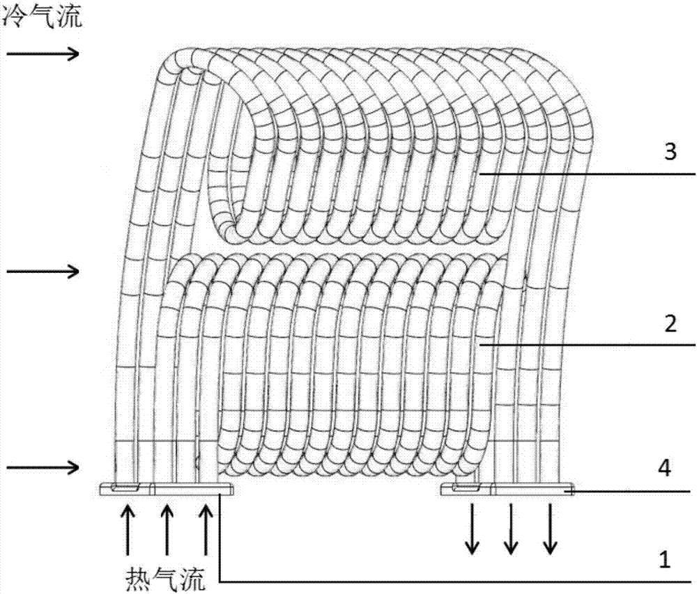 Double-spiral-pipe type gas-to-gas heat exchanger in annular channel
