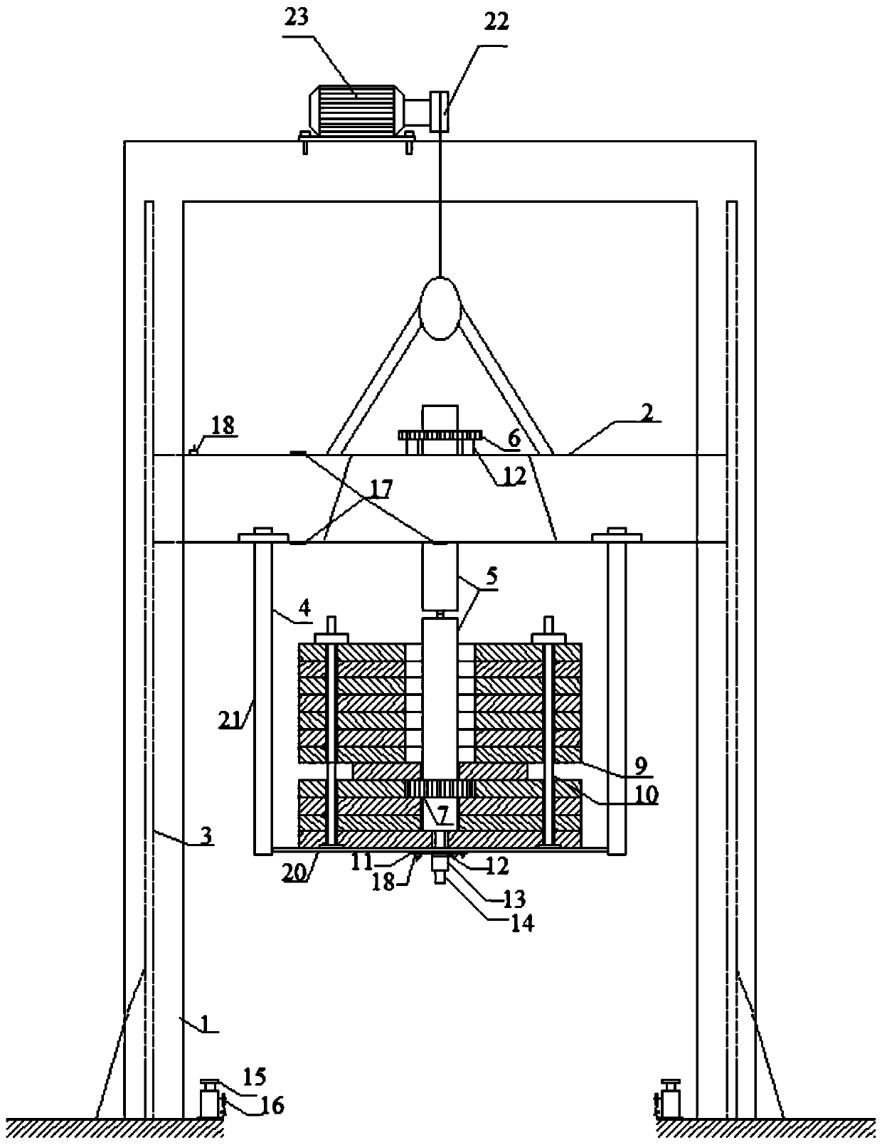 Roadway support system anti-impact character testing device and method under rockburst simulating condition