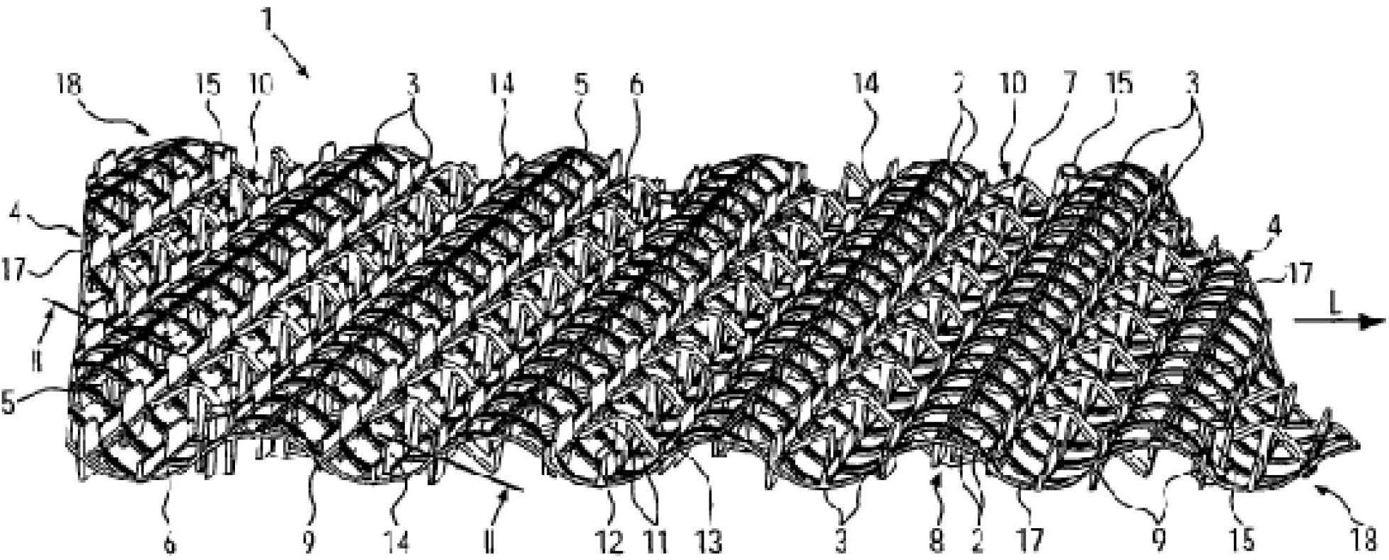 Corrugated packing grid and structured packing assembled from several packing grids