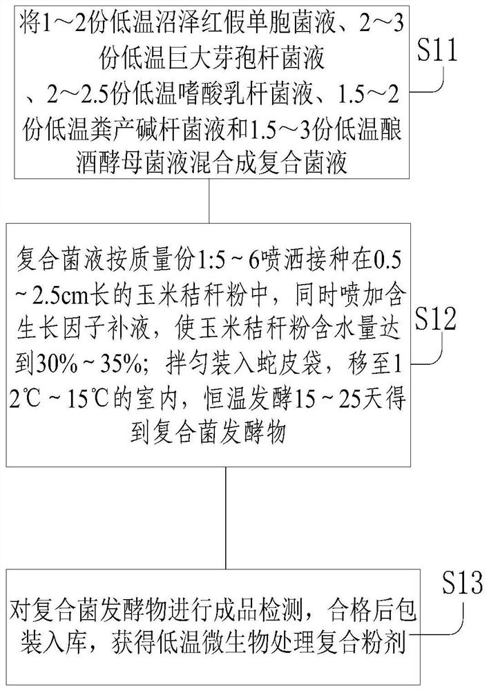 Low-temperature microbiological treatment composite powder suitable for cold region latrine feces and preparation method thereof