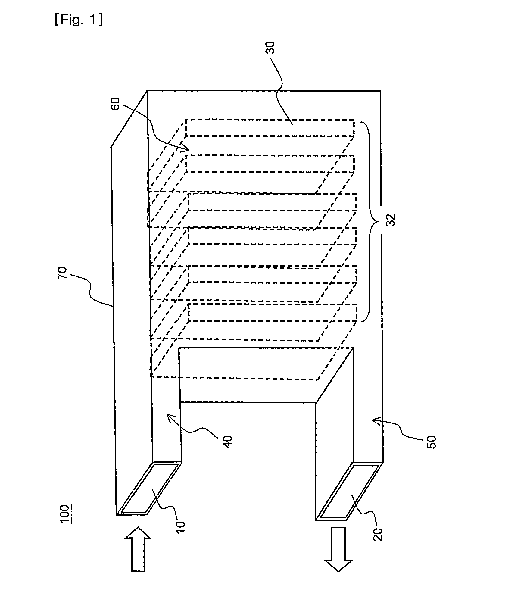 Middle or large-sized battery pack case providing improved distribution uniformity in coolant flux