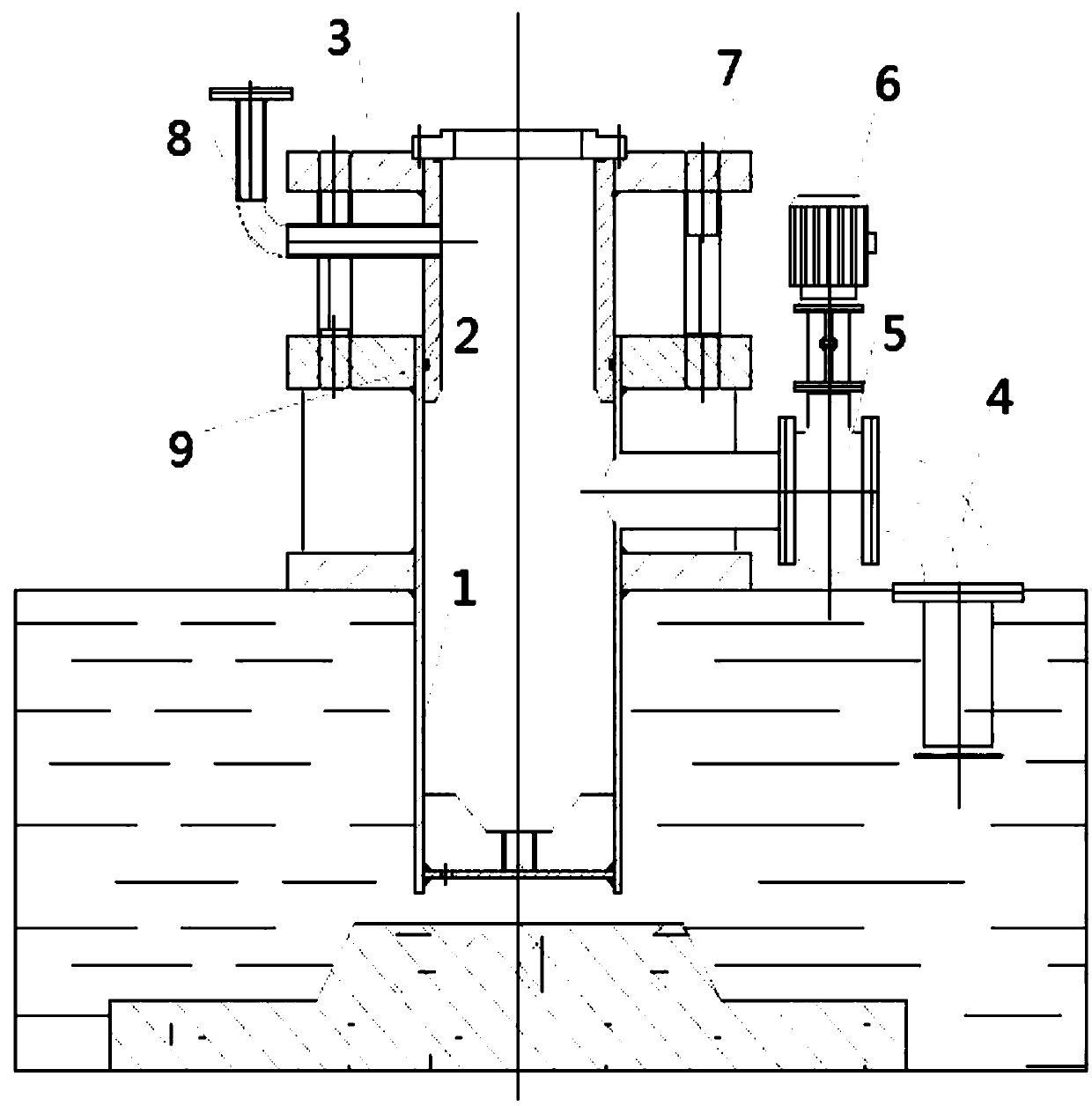 Semi-submersible type hydraulic testing device for vertical and axial suction centrifugal pump