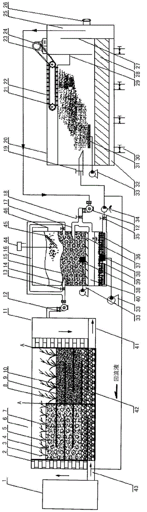 A treatment device and treatment method for sewage treatment and reuse