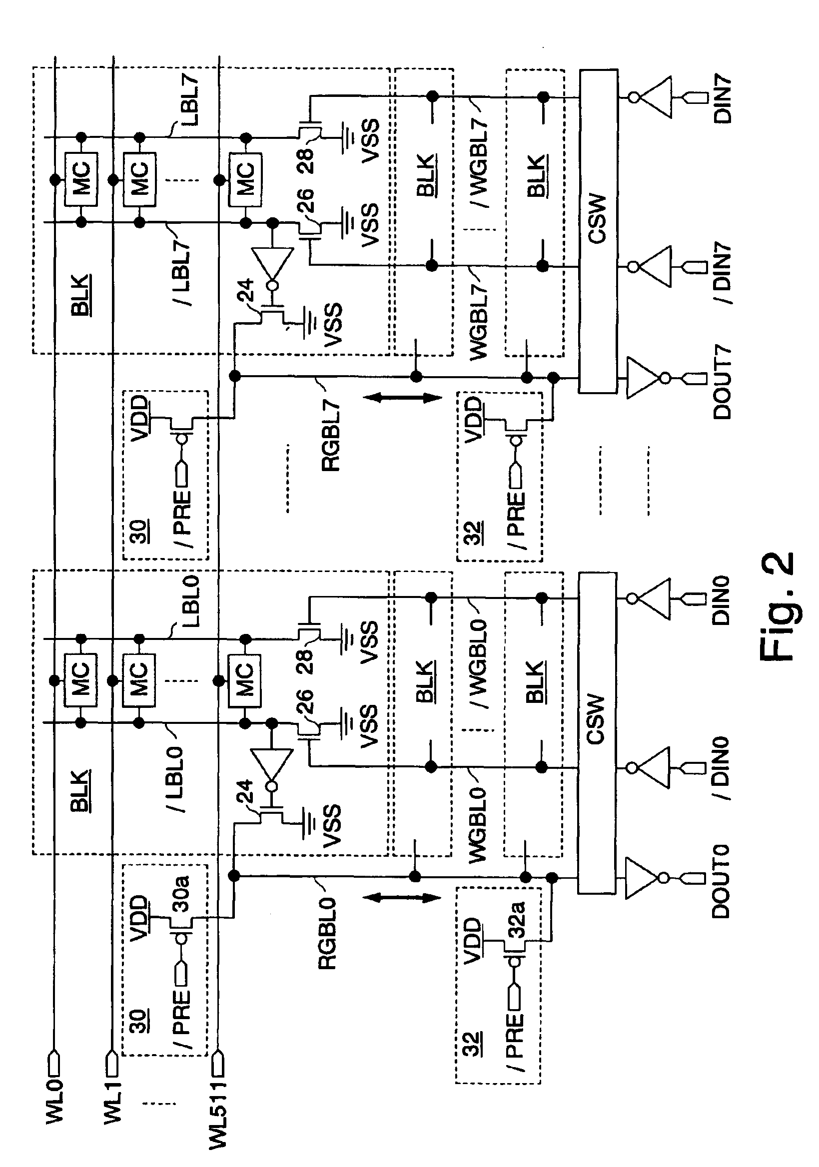Semiconductor memory having hierarchical bit line structure