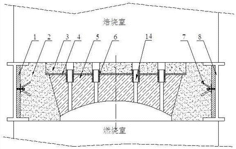 Arched load-bearing platform of a fluidized roaster and its pouring method