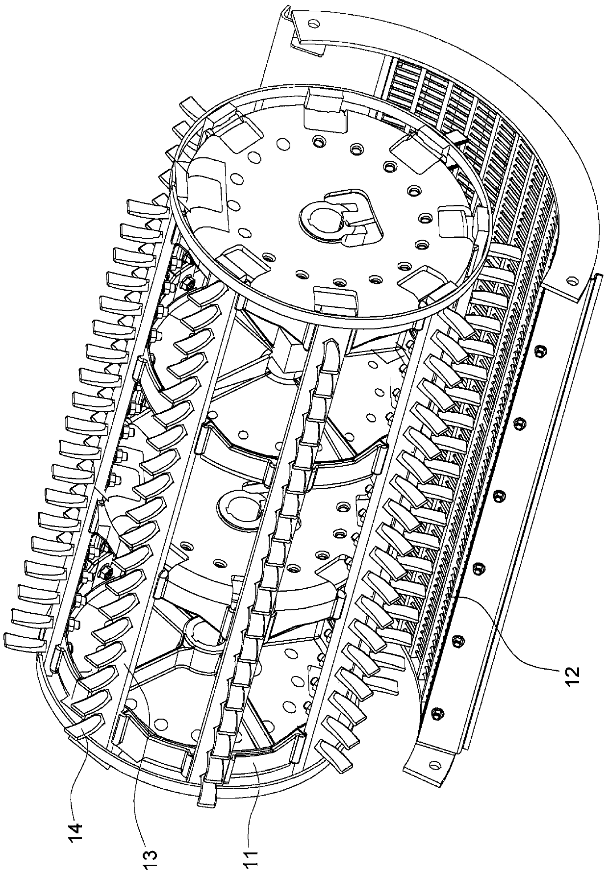 Threshing and separating device and combine harvester with the threshing and separating device