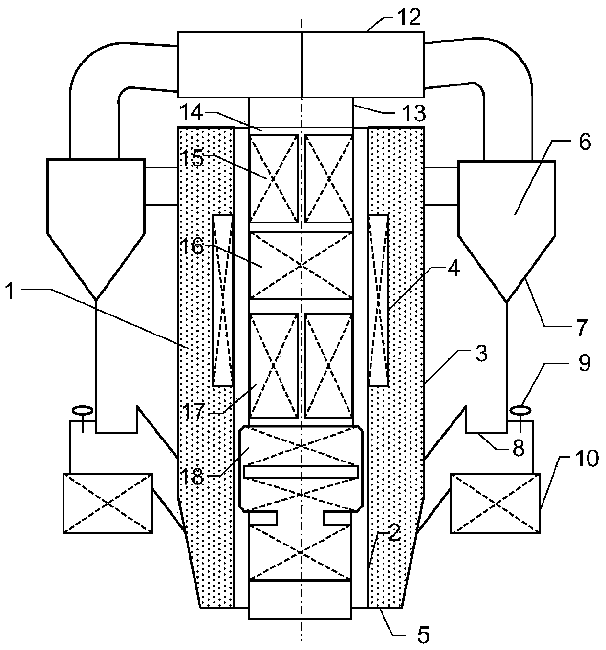 Tail flue built-in loop-shaped circulating fluidized bed boiler and driving power generation system thereof