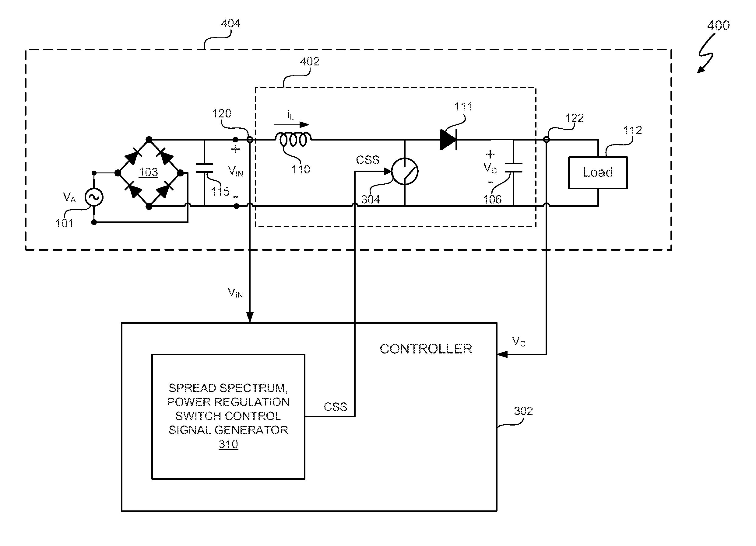 Switch power converter control with spread spectrum based electromagnetic interference reduction