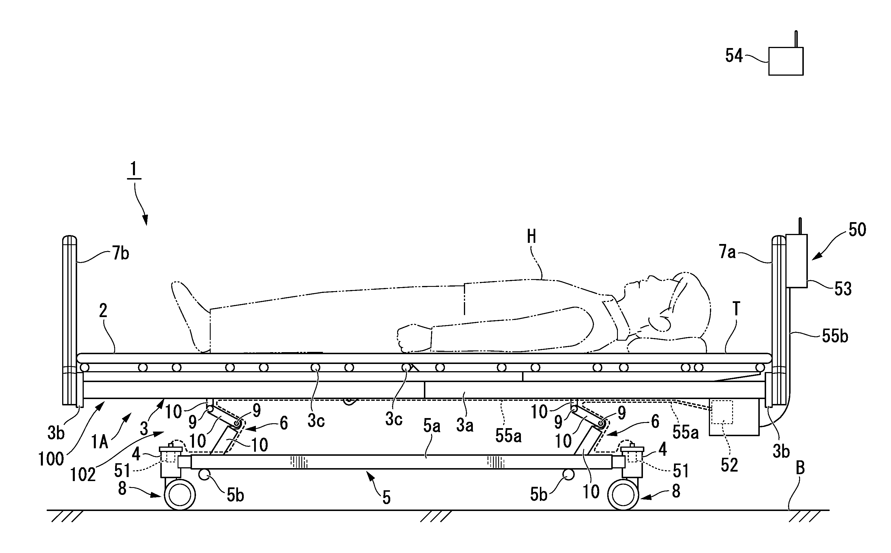 Bed having load detection function and load detector for bed