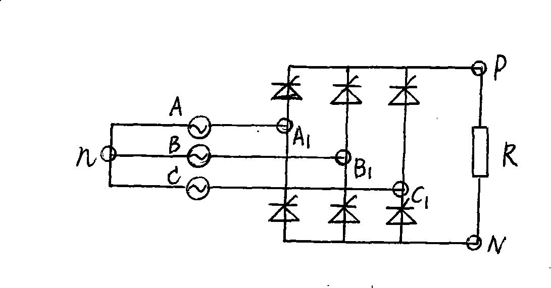 Low-voltage and high-voltage motor soft starter composed of three-phase commutation bridge