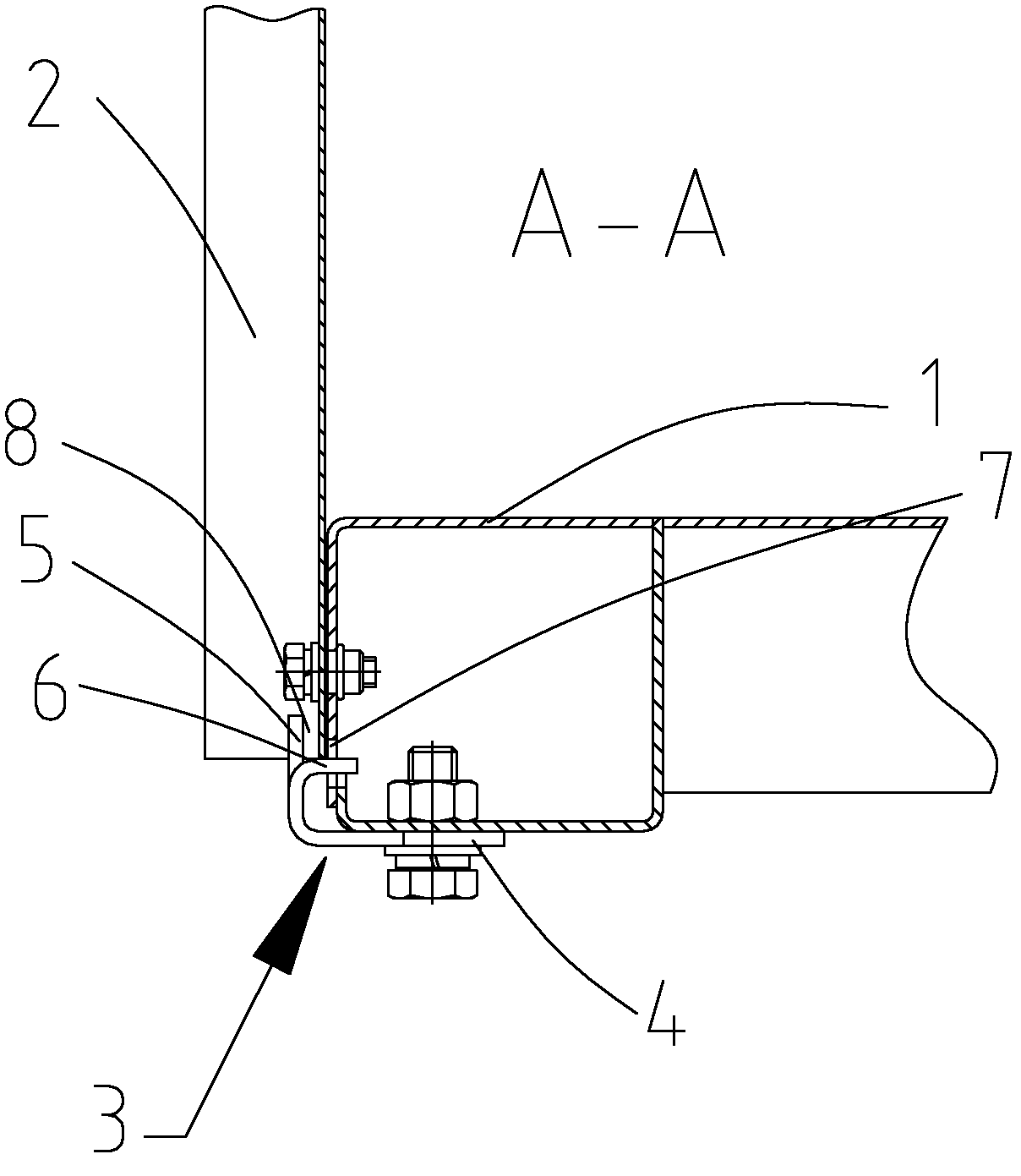 Auxiliary connecting structure for lift car wall and lift car bottom of elevator