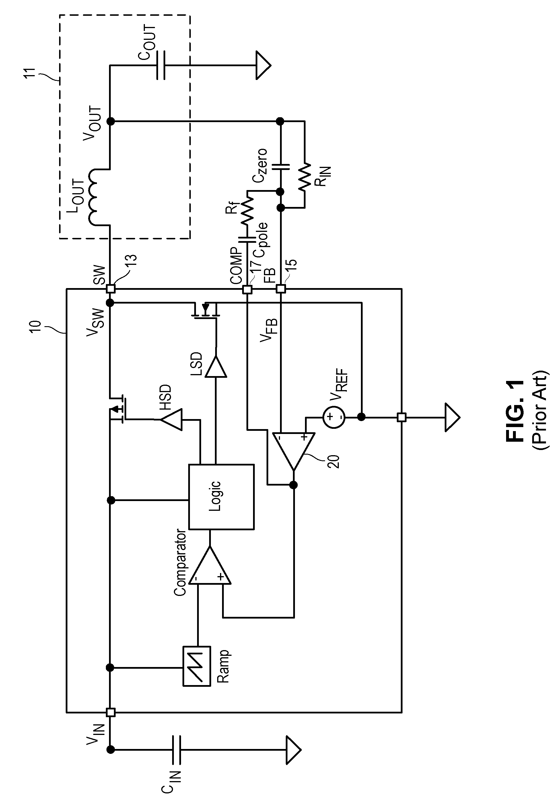 Frequency compensation scheme for a switching regulator using external zero