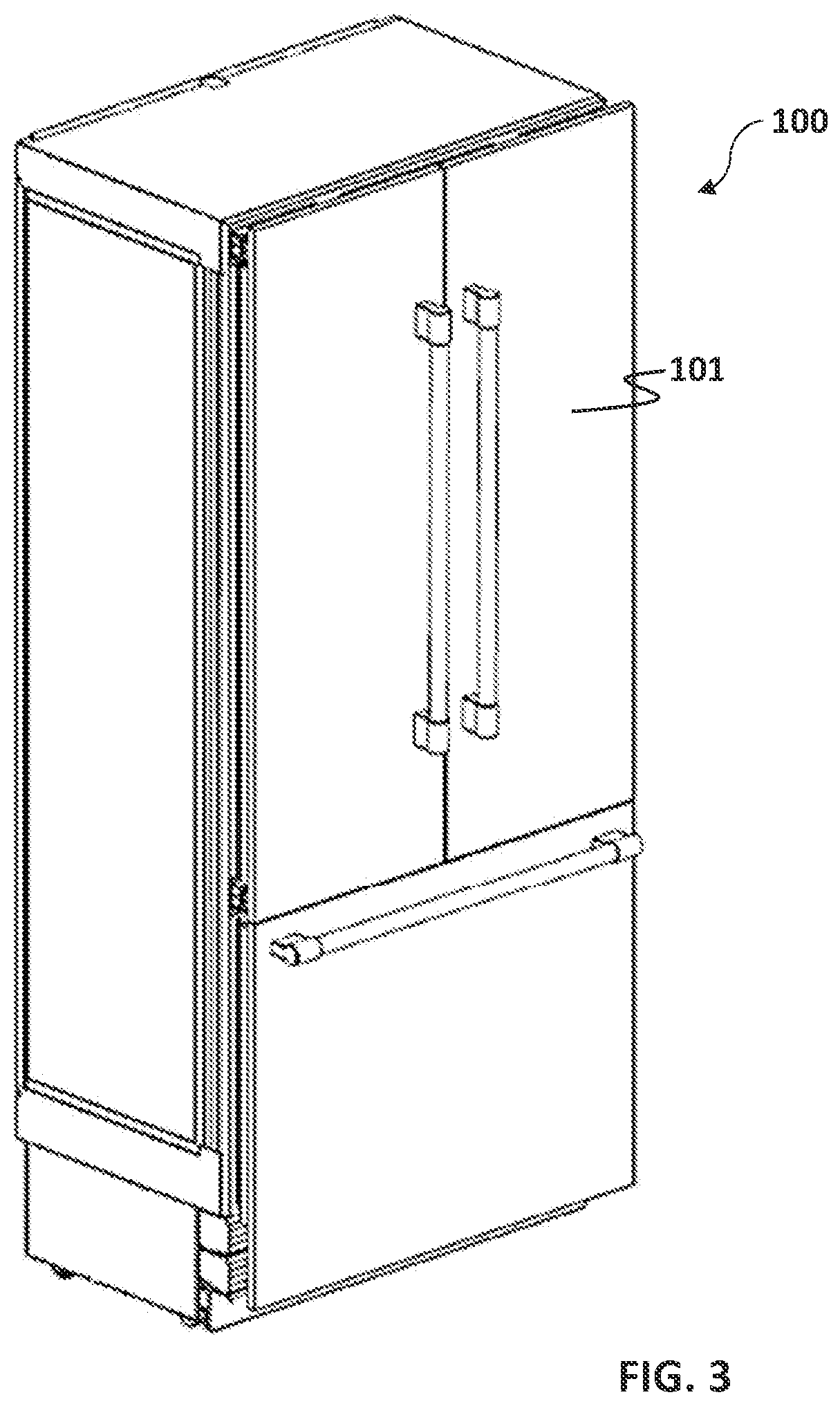 Sealing assembly for cooling device doors and cooling device having the sealing assembly