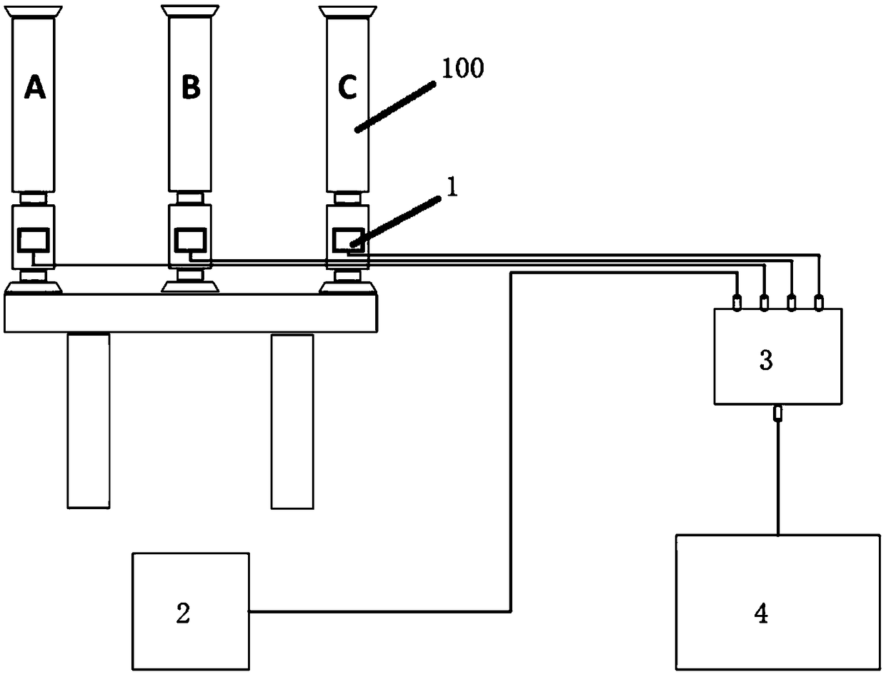 Three-phase collection device and three-phase separation method for electromagnetic signal of circuit breaker