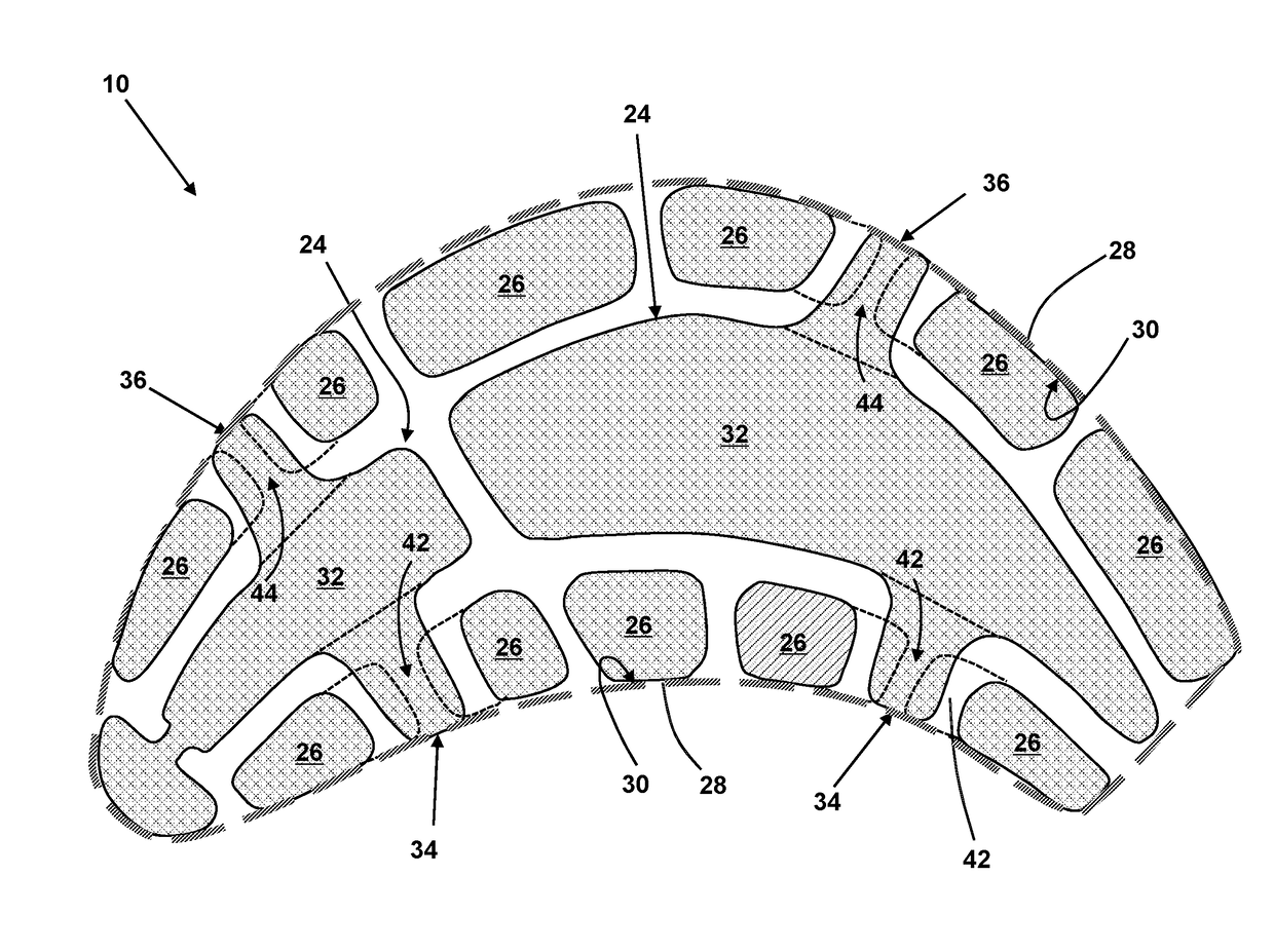 Center plenum support for a multiwall turbine airfoil casting