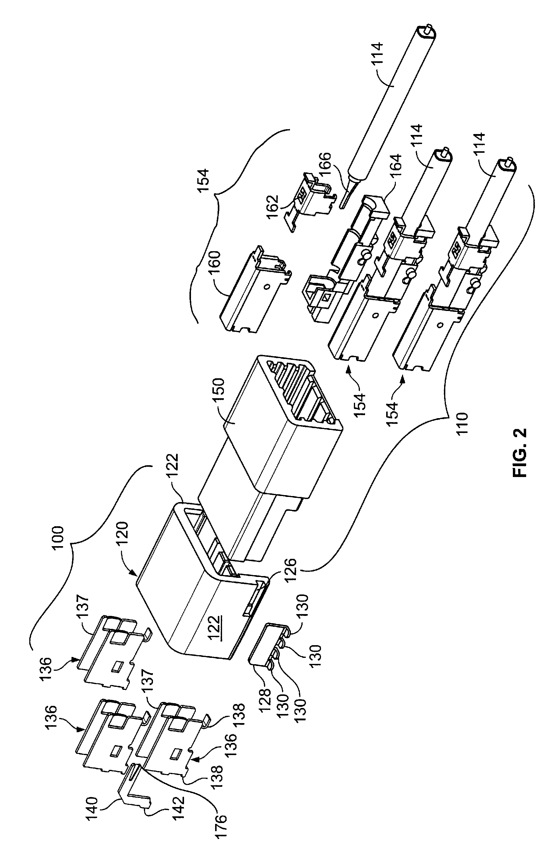 RF connector with adjacent shielded modules