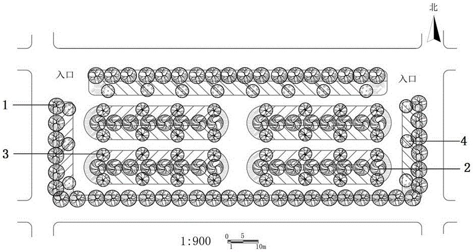 Configuratin and energy conservation effect assessment method for inclined type shadeway parking lot tree species