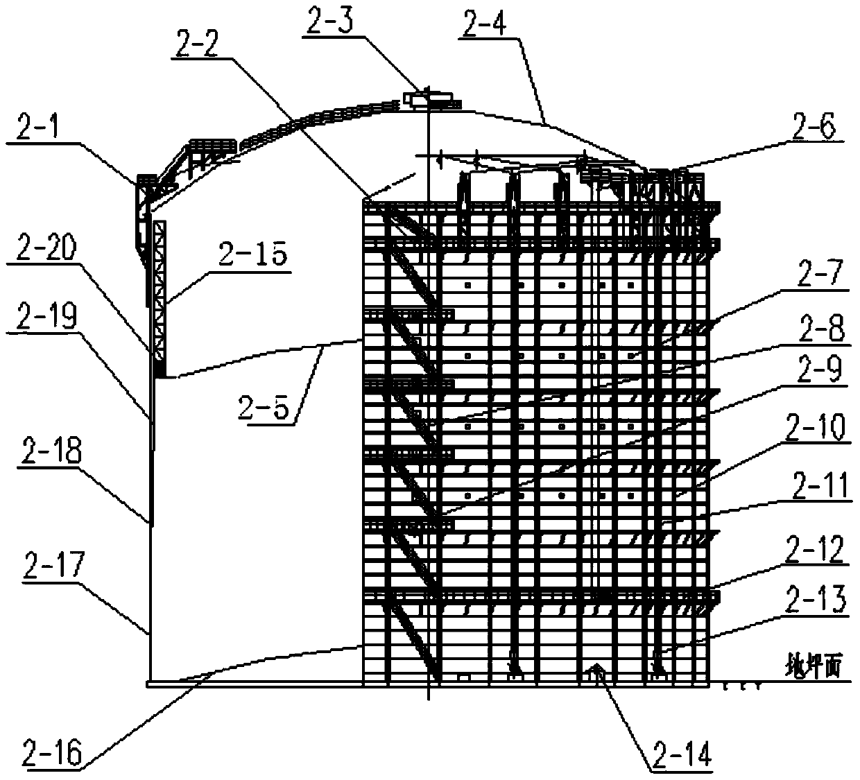 A method for rebuilding a polygonal thin oil-sealed dry-type gas holder into a single-section rubber-membrane-sealed dry-type gas holder