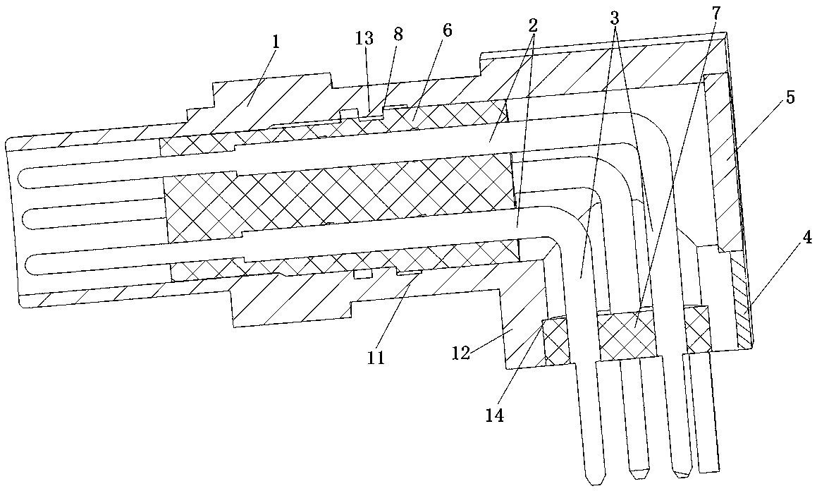 Differential connector and installation structure of bent contact