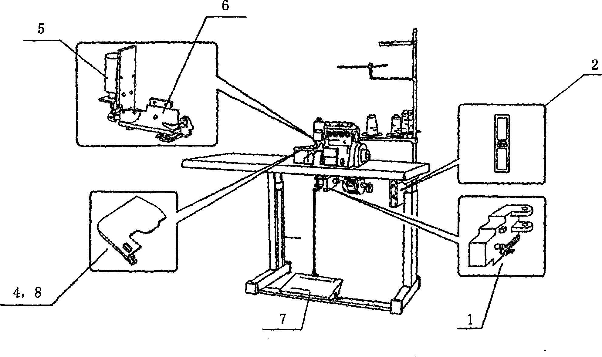 Automatic braid-cutting device and working method for sewing of overedging machine