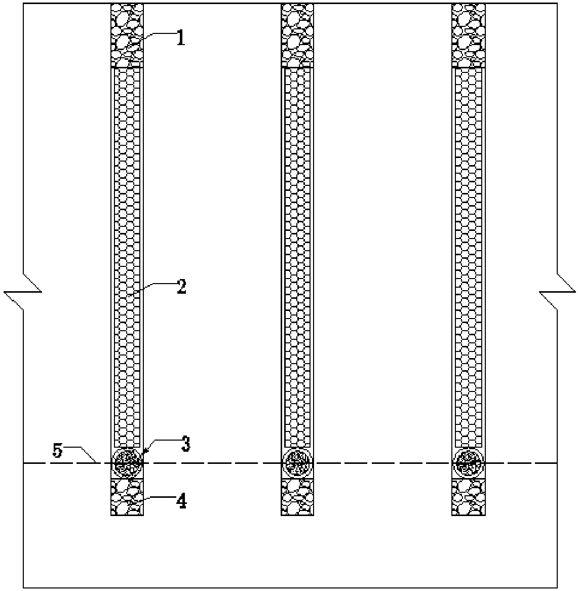 Impact-shaped composite spherical energy-dissipating structure for vertical hole blasting