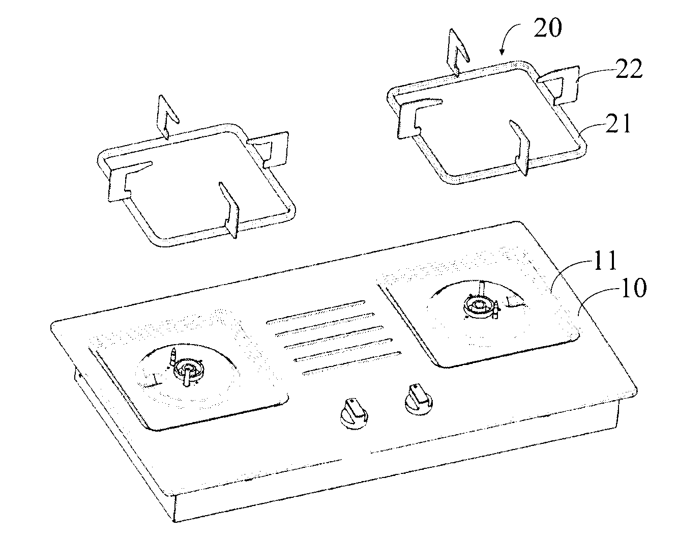 Gas-stove, gas-stove panel, and pot racks