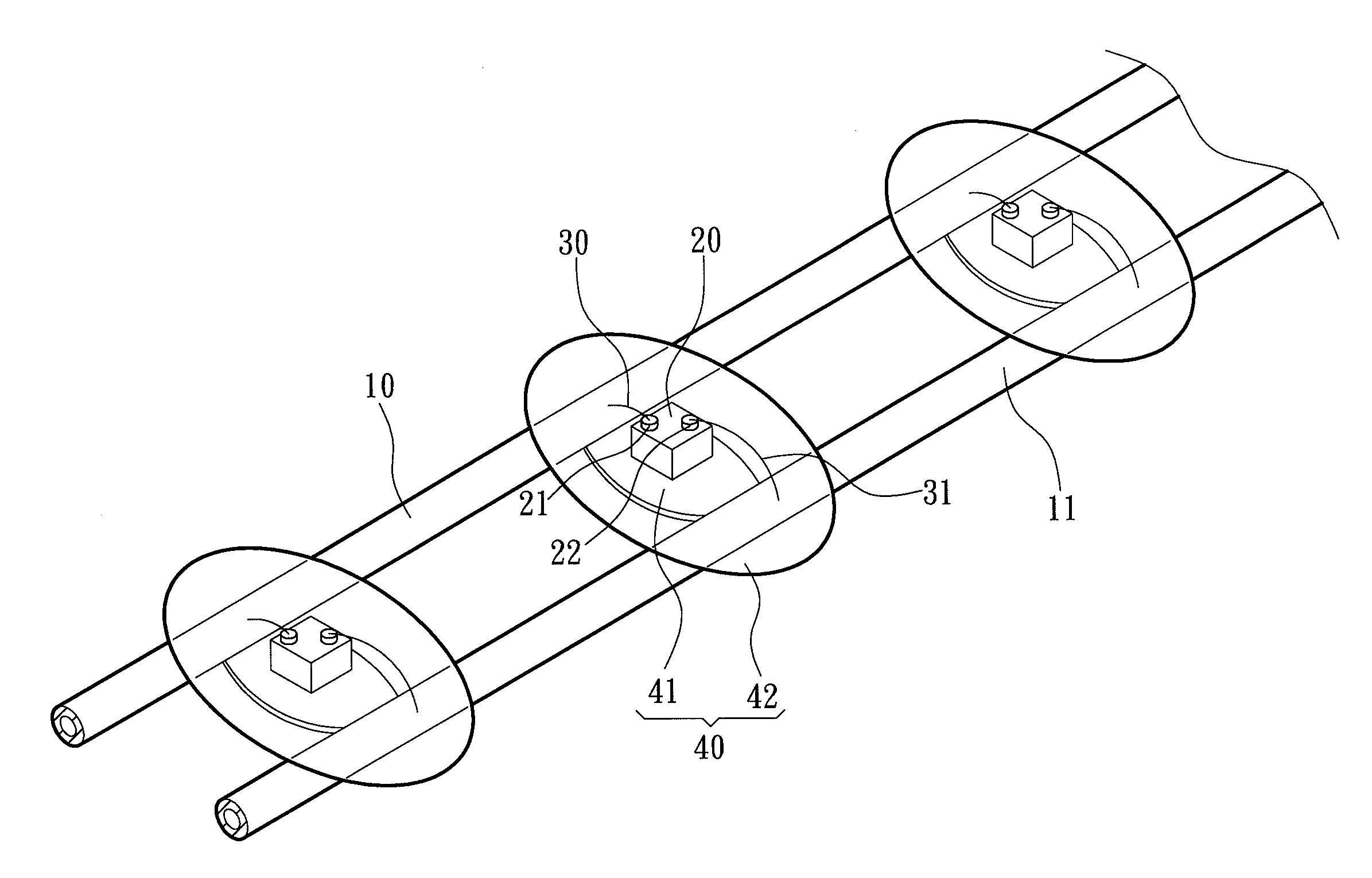 Lamp string structure for emitting light within wide area