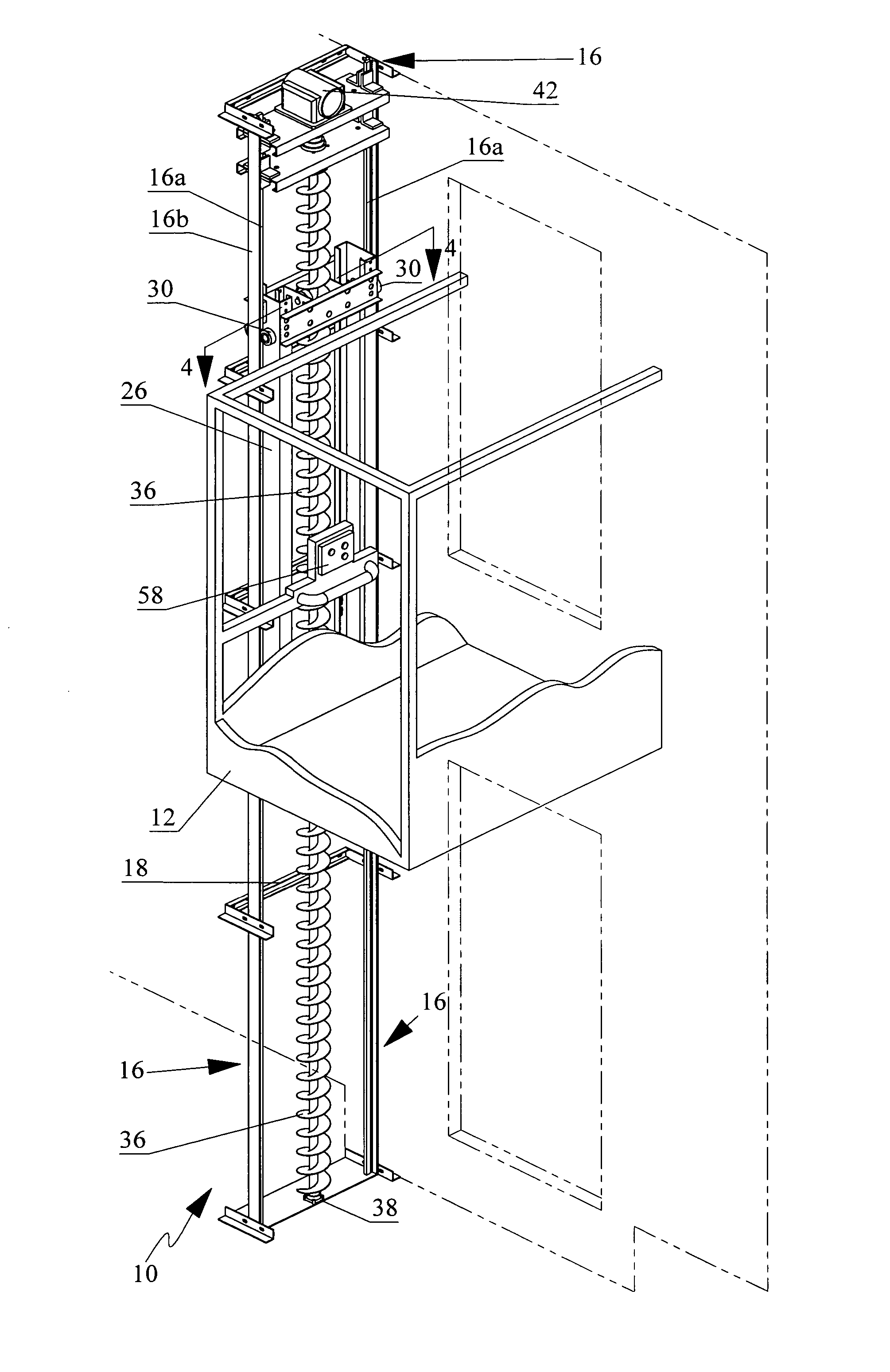 Helical screw lift system for an elevator
