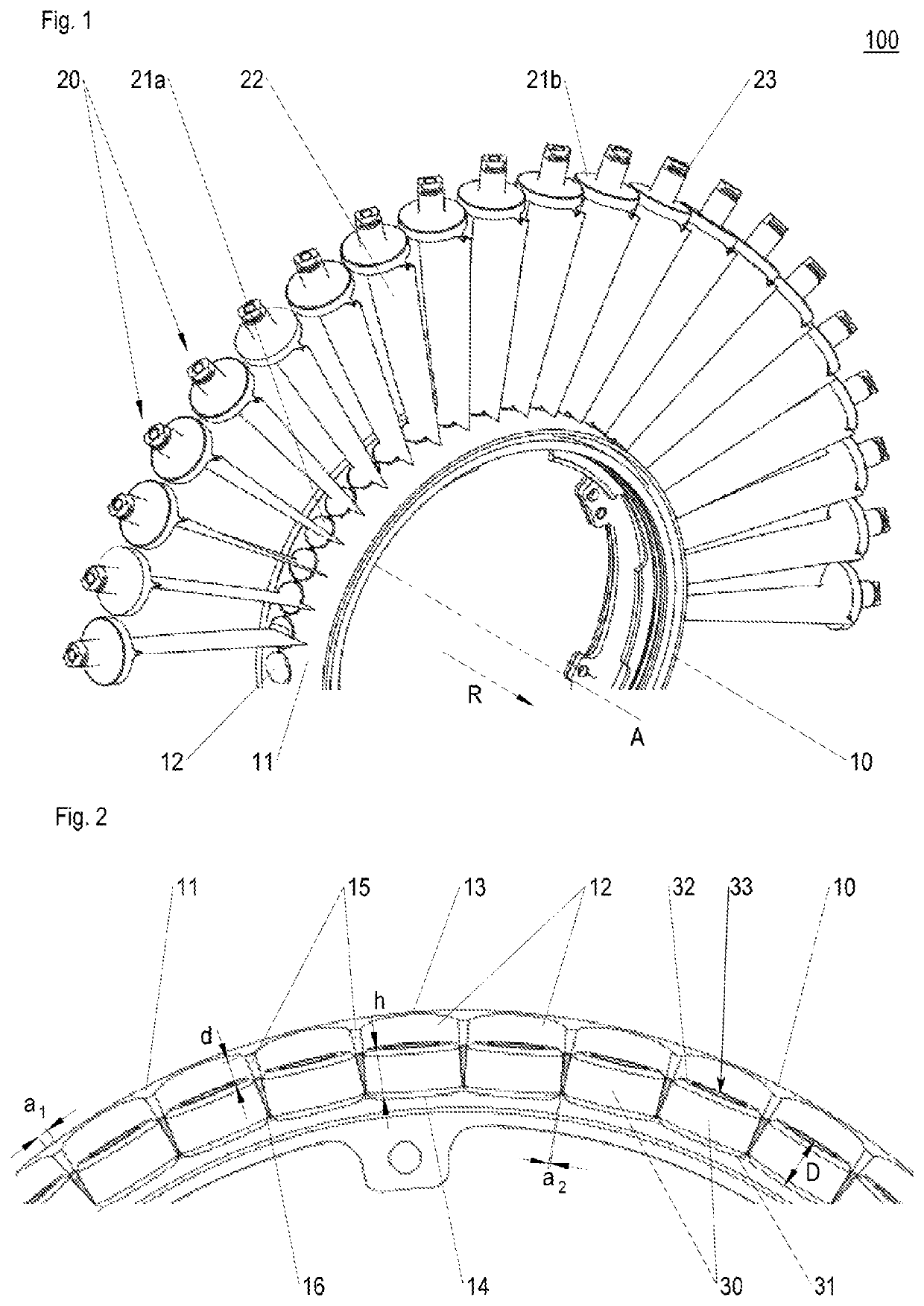 Inner ring and guide vane cascade for a turbomachine