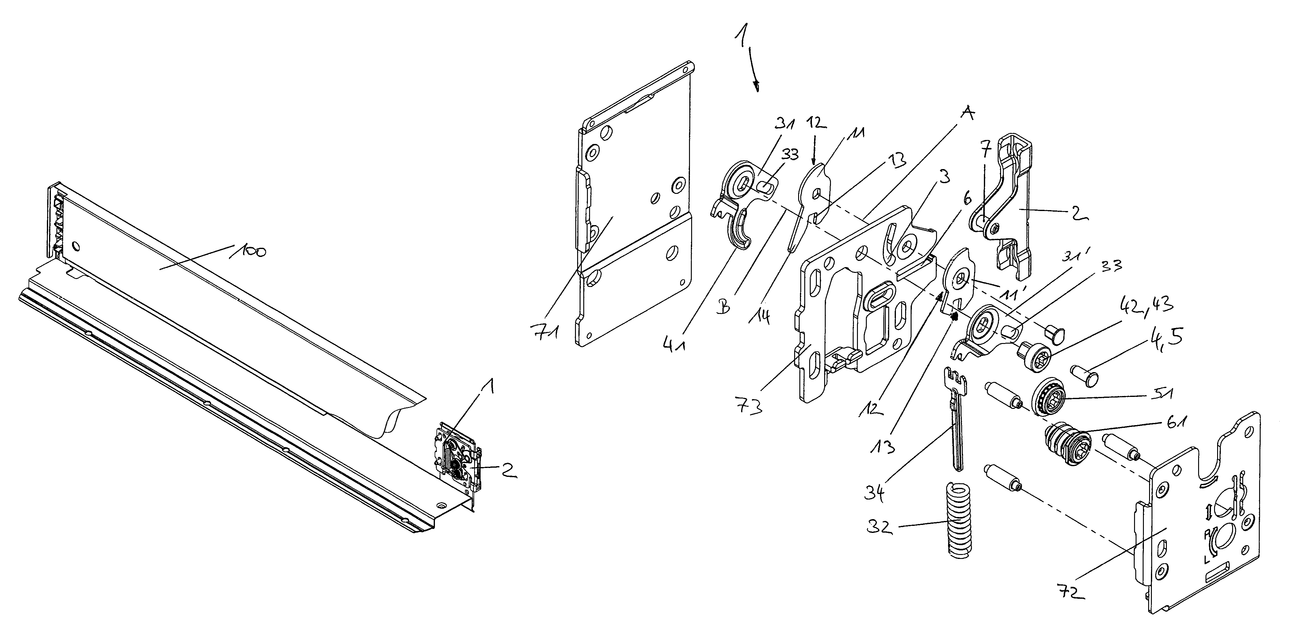 Fastening device for mounting a front cover on a drawer
