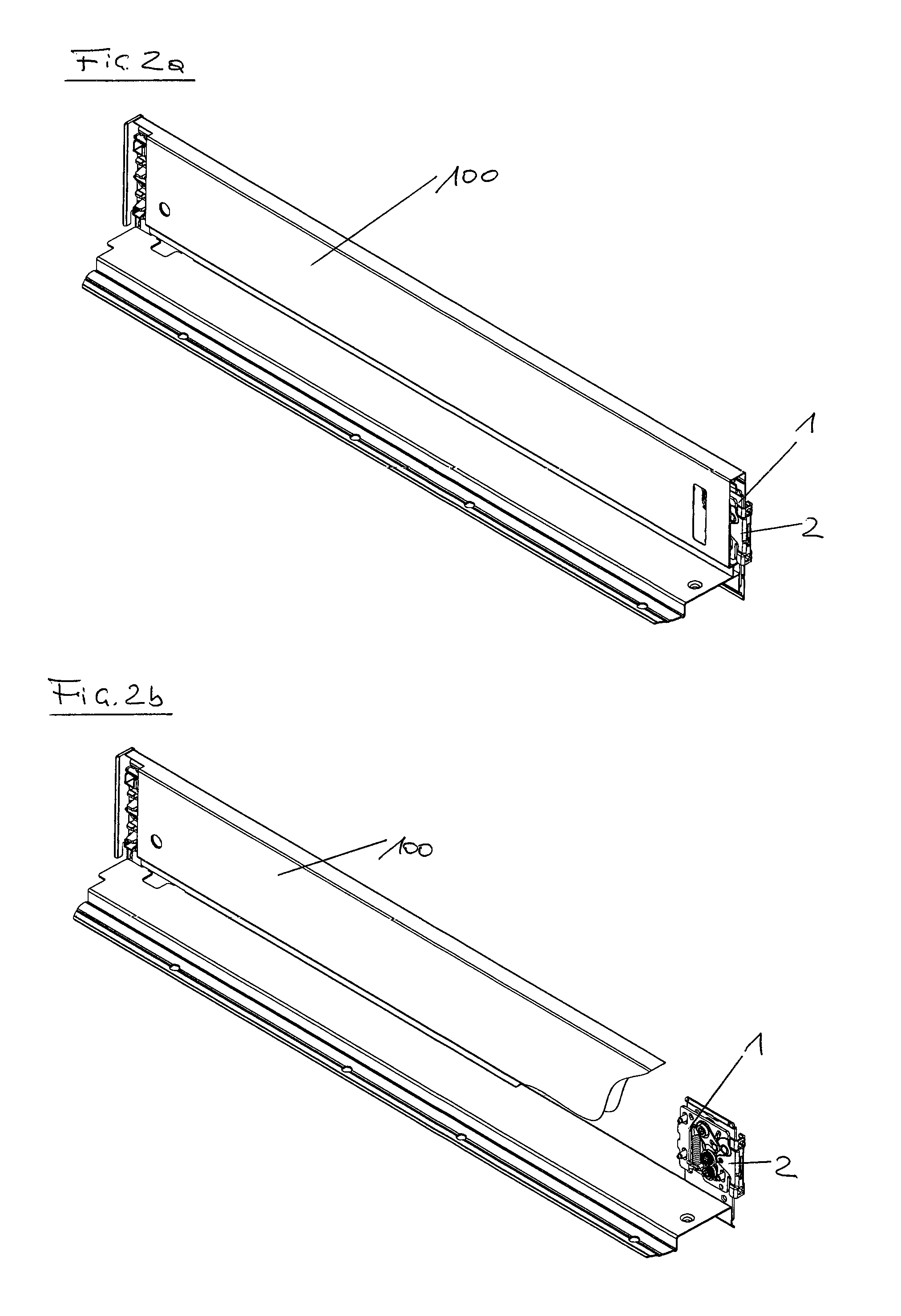 Fastening device for mounting a front cover on a drawer