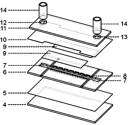 Cellular electric fusion chip device based on dispersed type side wall microelectrode array and processing process