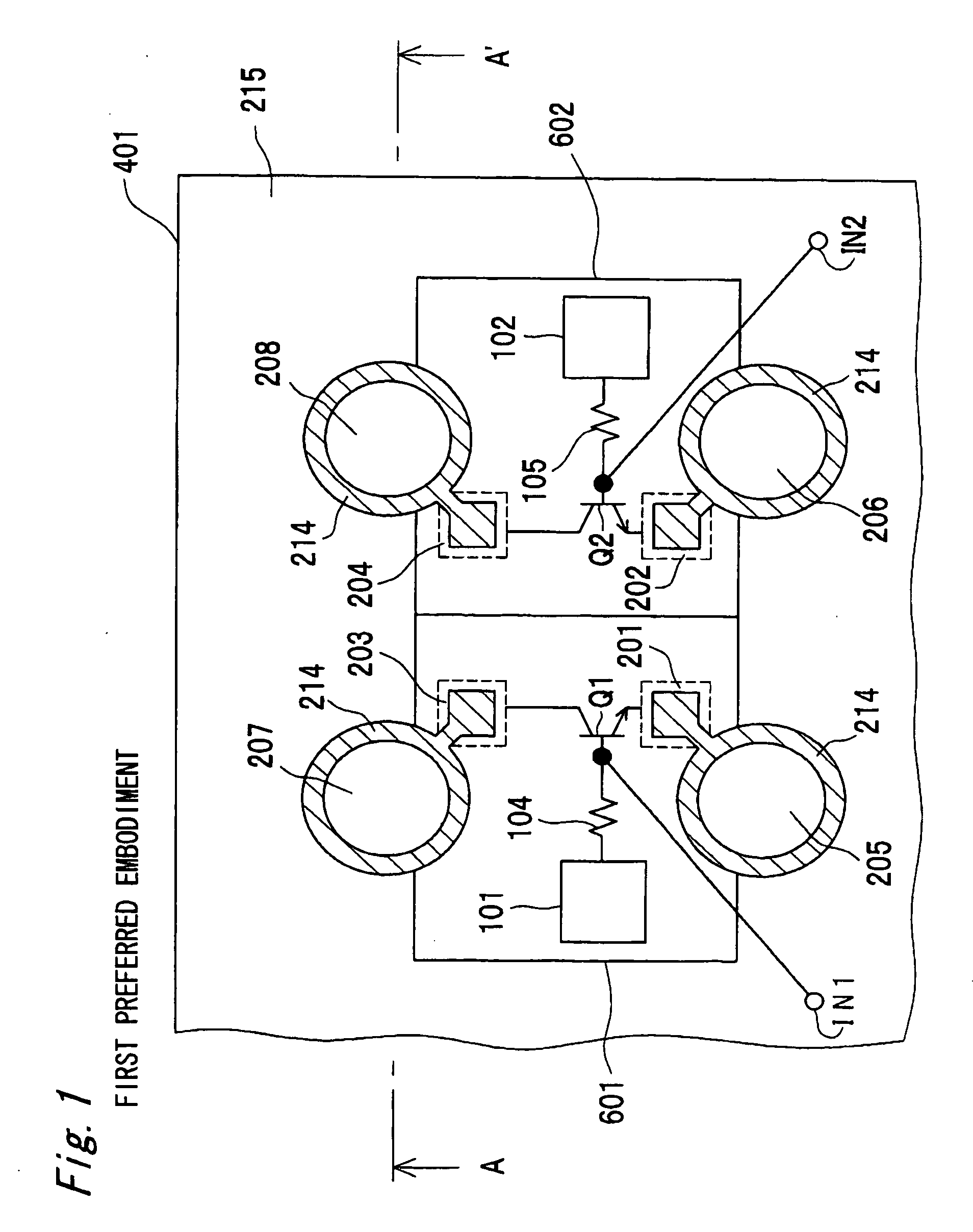 Differential amplifier circuitry formed on semiconductor substrate with rewiring technique