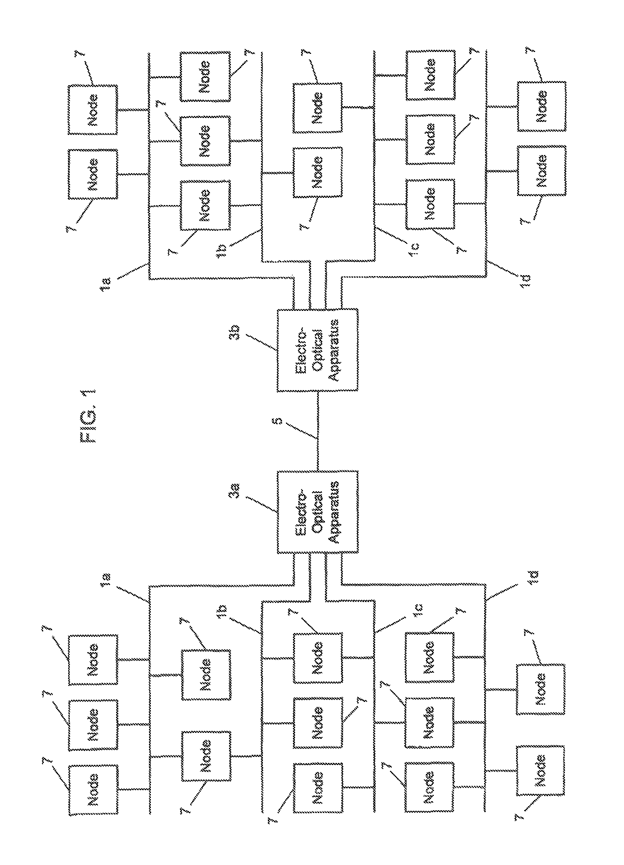 Data communications system including an optical fiber data link disposed between serial bidirectional electrical data busses