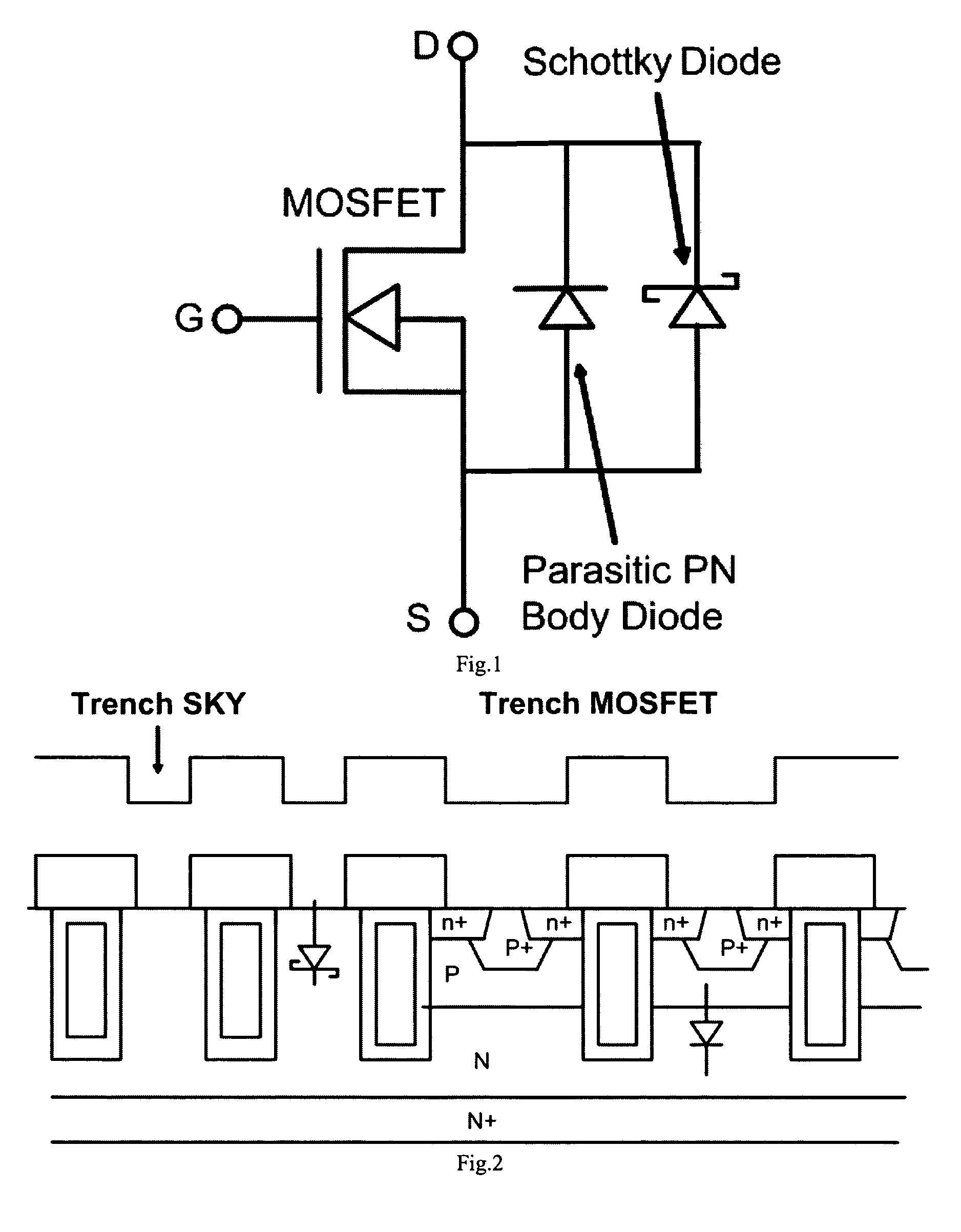 Integrated trench MOSFET and junction barrier schottky rectifier with trench contact structures
