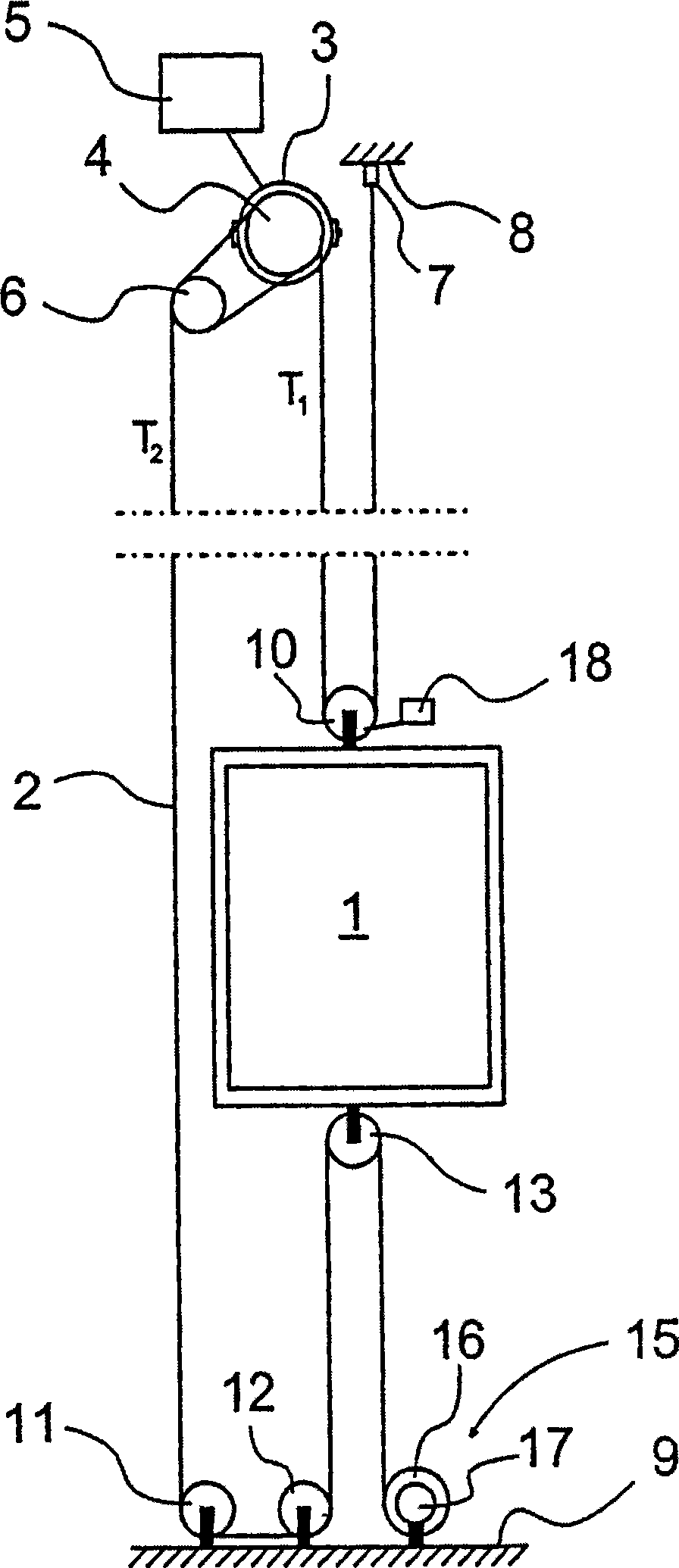 Arrangement in an elevator without counterweight